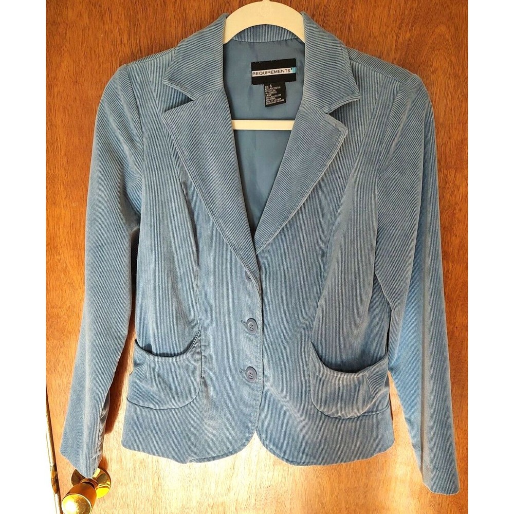 Vintage Requirements size S light blue corduroy three button blazer suit jacket